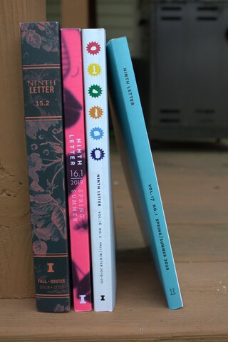 Spines of four editions of Ninth Letter journal