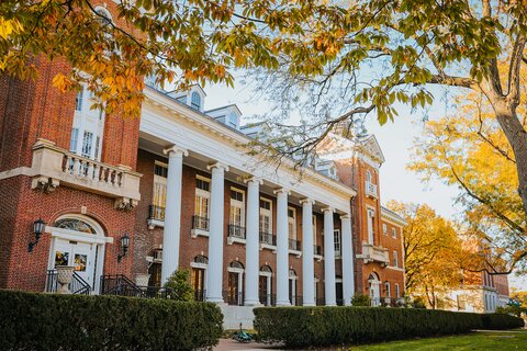 English building in the fall