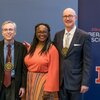 Professors Dean and Parker posing with College of LAS Dean Venetria Patton