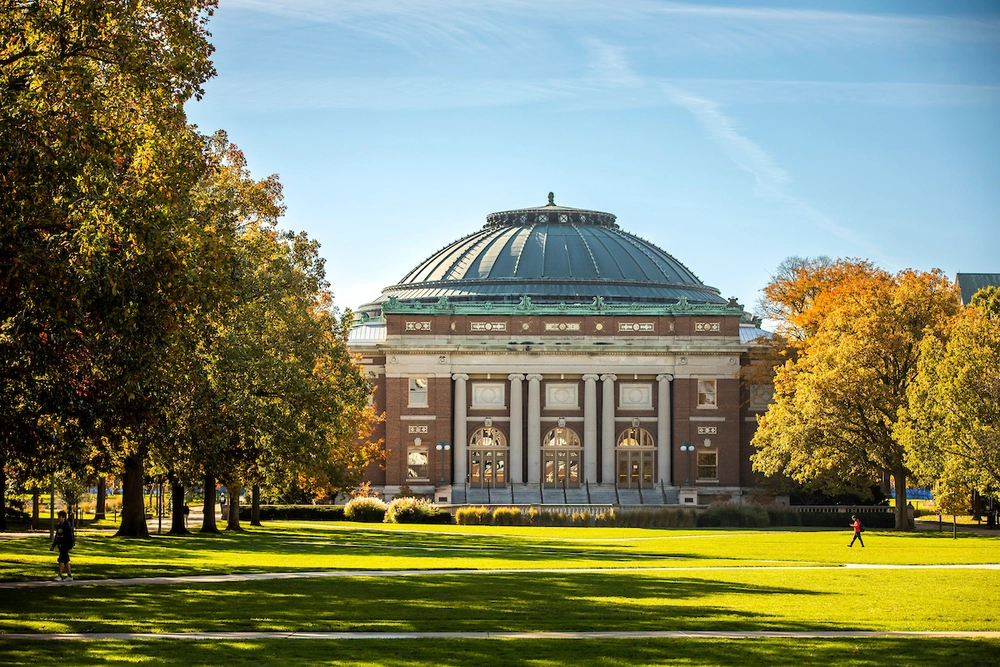 View of Foellinger Auditorium from the Quad